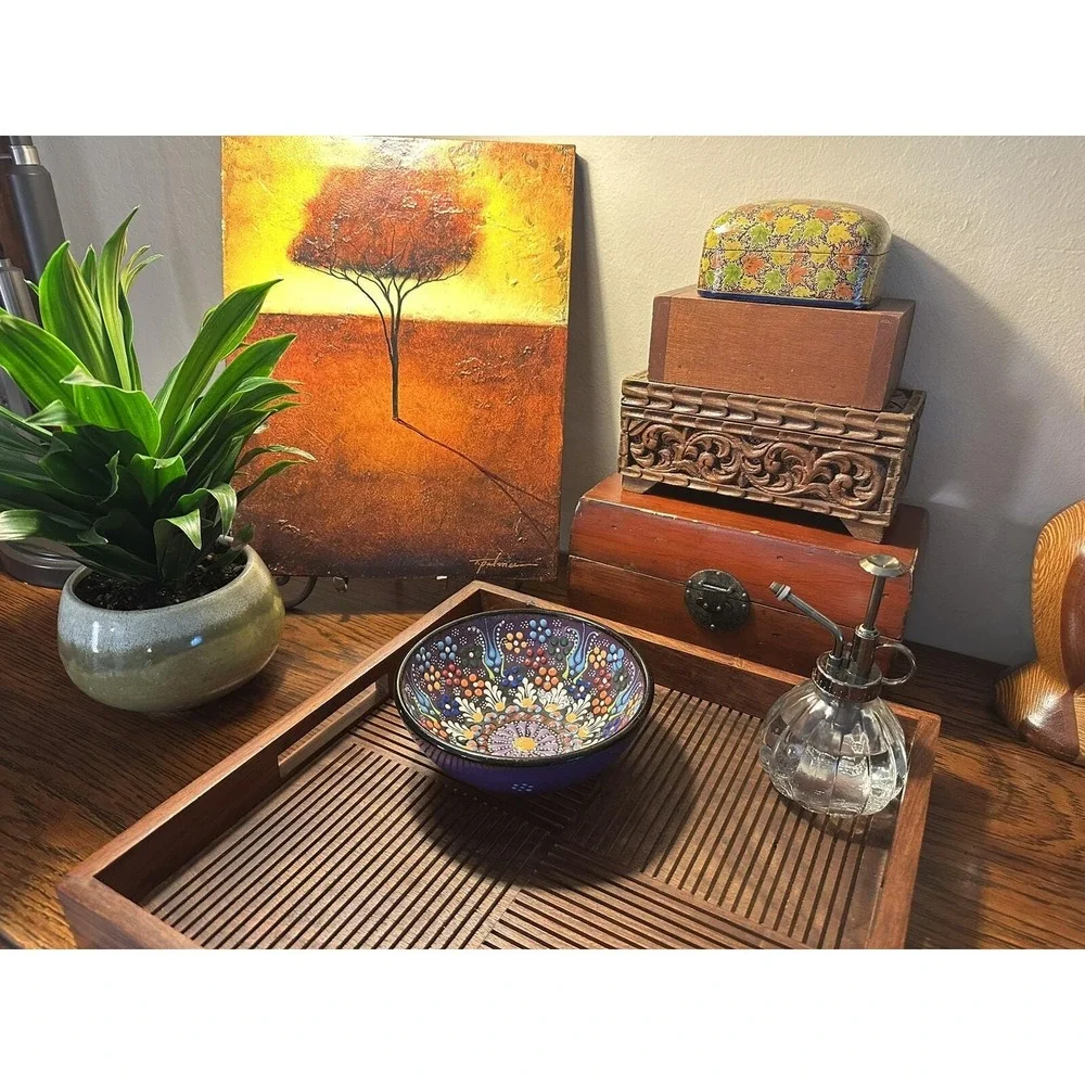 Traditional Turkish Hand‑Painted Ceramic Bowl — Floral & Geometric Design